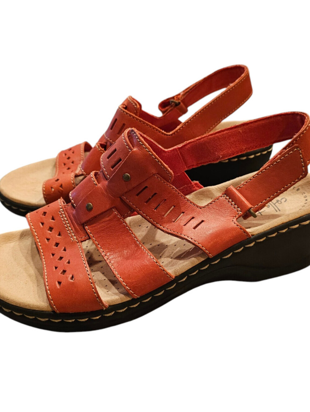 Clarks Lexi qwin Coral Sandals Womens Size 7 Extra Wide Strappy Lightweight